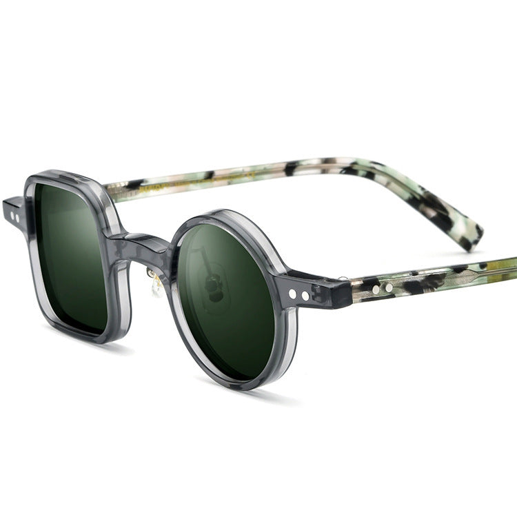 Unisex Polarized Vintage Plate Left Right Round Sunglasses