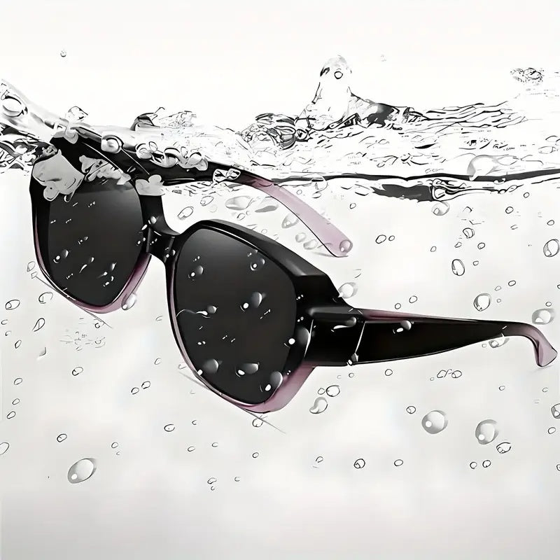 Dual-Use Clip-On Fashion Glasses - Crystals, Stylish Rectangular Design, Unisex, Driving Accessories