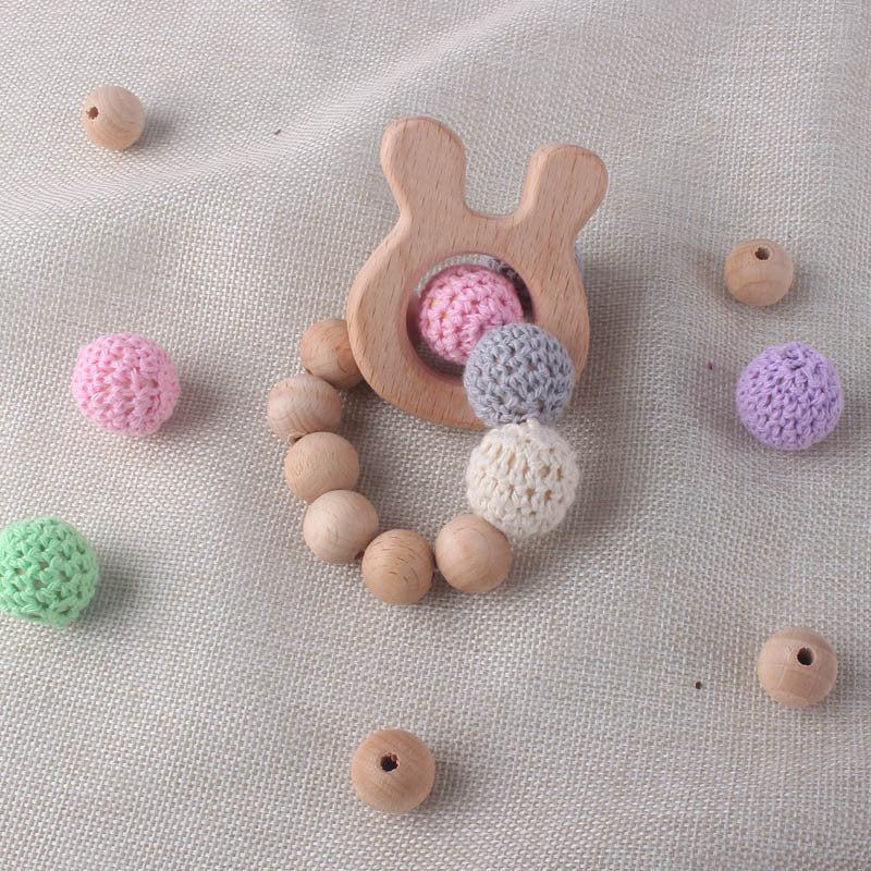 Creative beech wood teether toy baby molars animal chew