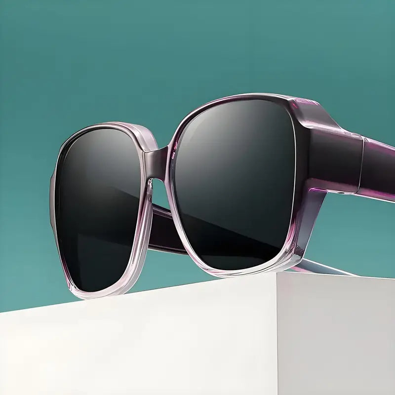 Dual-Use Clip-On Fashion Glasses - Crystals, Stylish Rectangular Design, Unisex, Driving Accessories
