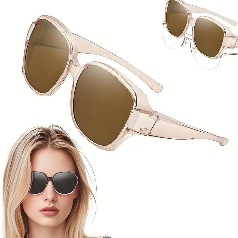 Dual-Use Clip-On Fashion Glasses - Crystals, Stylish Rectangular Design, Unisex, Driving Accessories