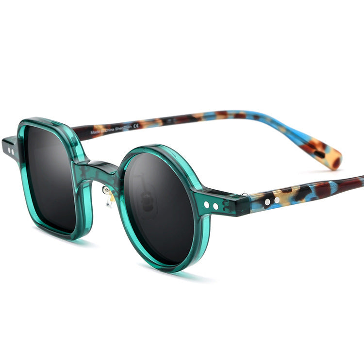 Unisex Polarized Vintage Plate Left Right Round Sunglasses