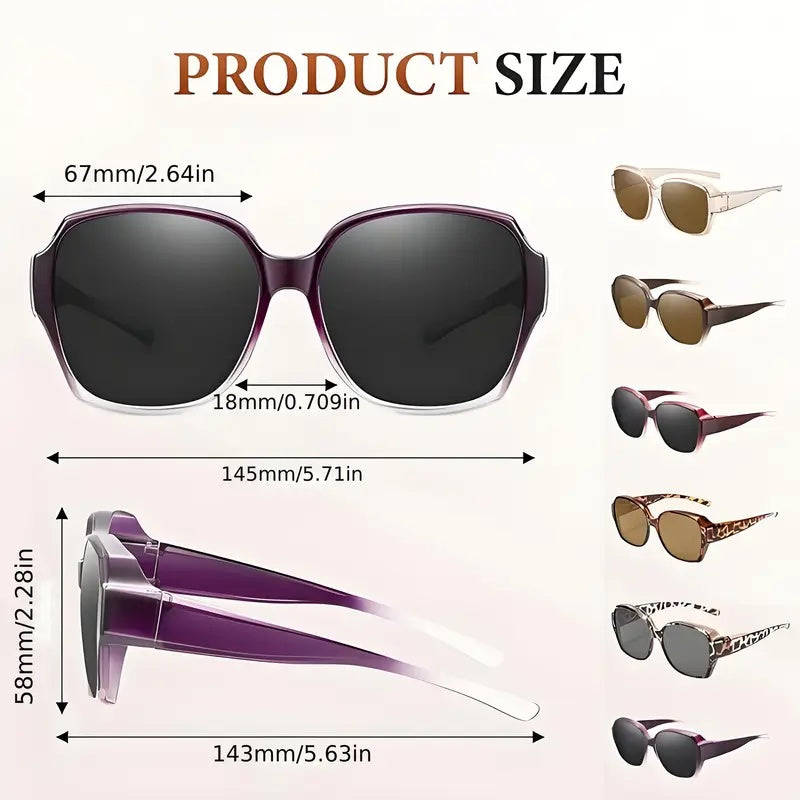 Dual-Use Clip-On Fashion Glasses - Crystals, Stylish Rectangular Design, Unisex, Driving Accessories