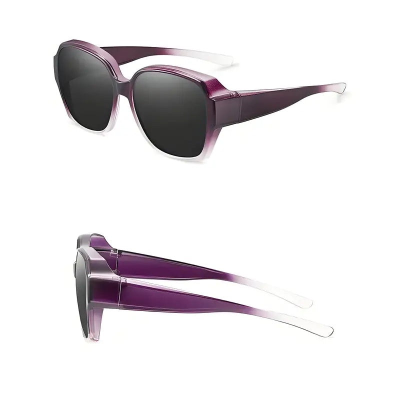 Dual-Use Clip-On Fashion Glasses - Crystals, Stylish Rectangular Design, Unisex, Driving Accessories