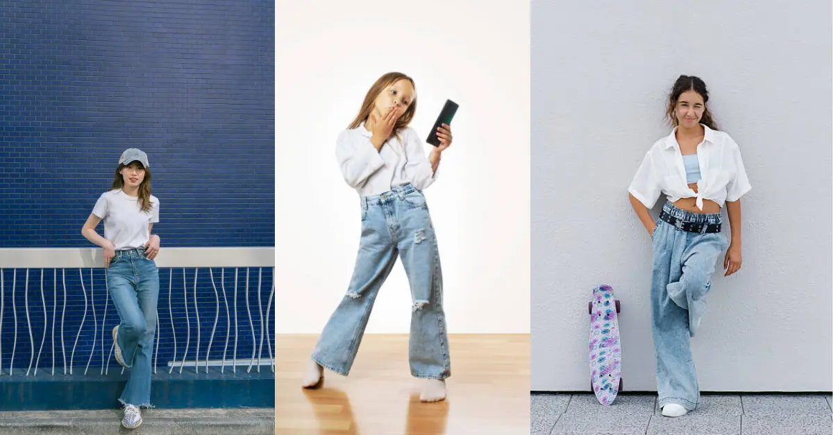 barrel jeans outfit with white tee and sneakers 